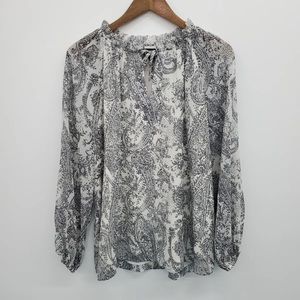 Talbots ruffle neck tie front poet blouse